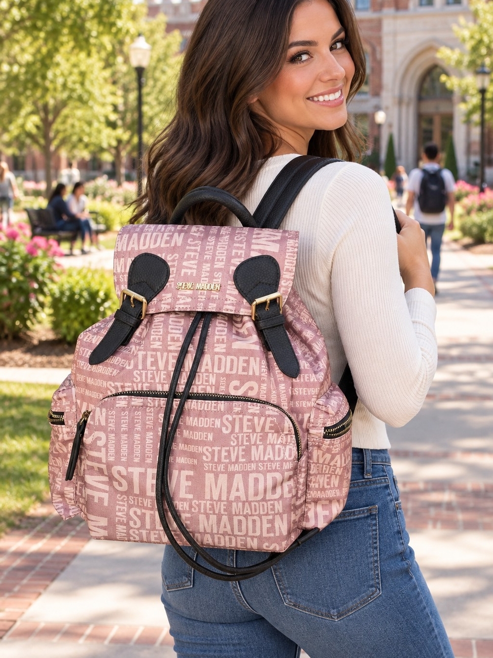 Steve Madden EUC Blush Logo Drawstring Backpack